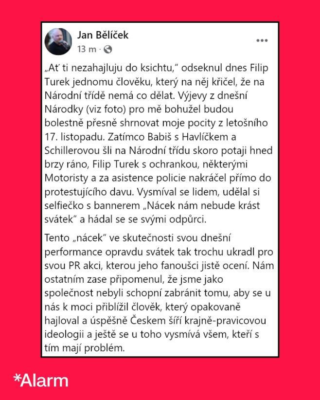 „‚Ať ti nezahajluju do ksichtu,' odseknul dnes Filip Turek jednomu člověku, který na něj křičel, že na Národní třídě nemá...
